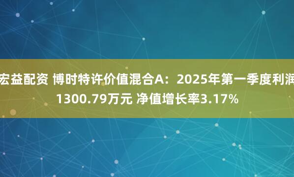 宏益配资 博时特许价值混合A：2025年第一季度利润1300.79万元 净值增长率3.17%