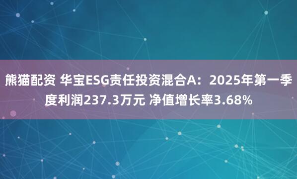 熊猫配资 华宝ESG责任投资混合A：2025年第一季度利润237.3万元 净值增长率3.68%